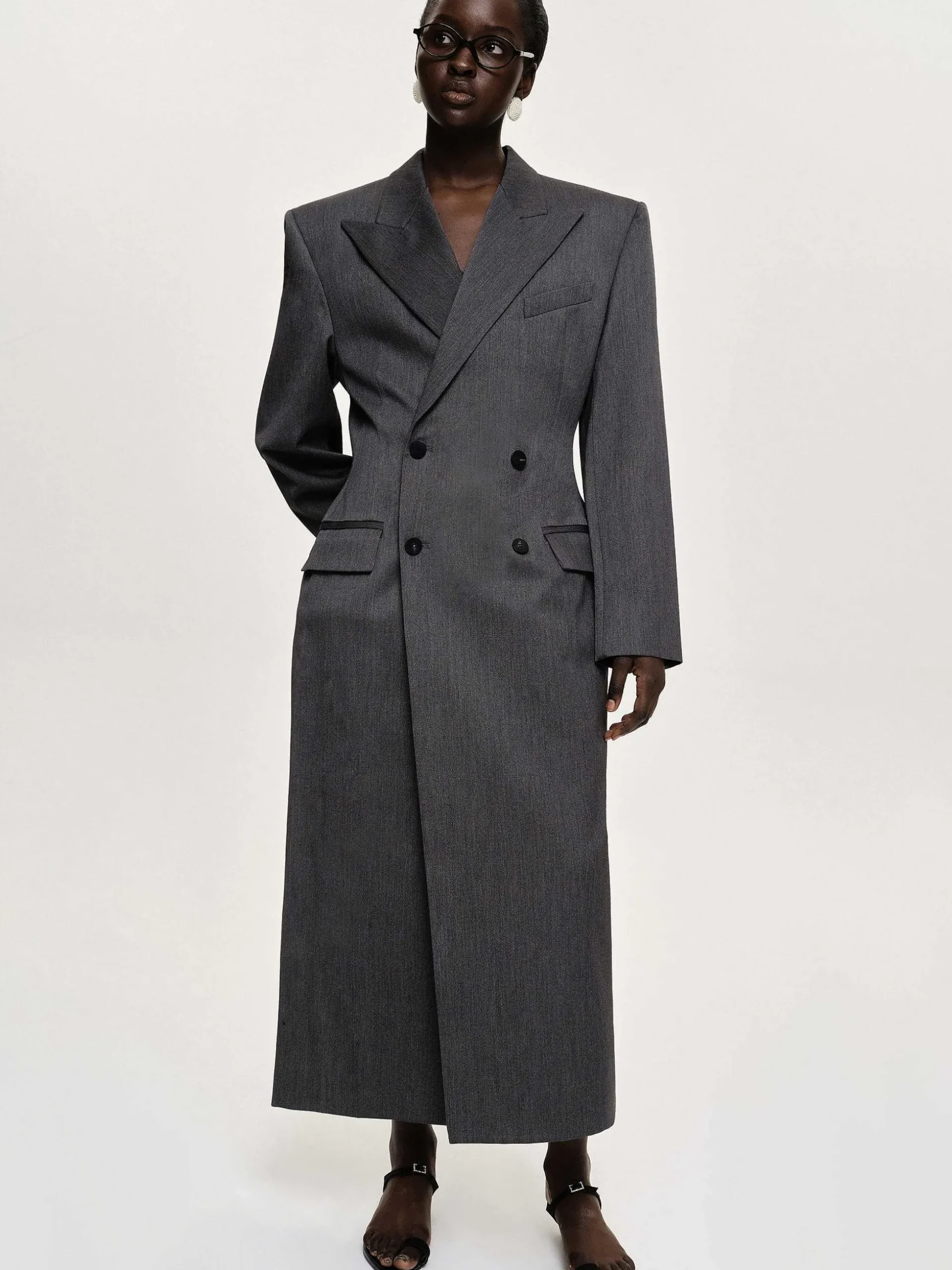 Women Source Unknown Outerwear-Delphina Long Hourglass Coat, Charcoal