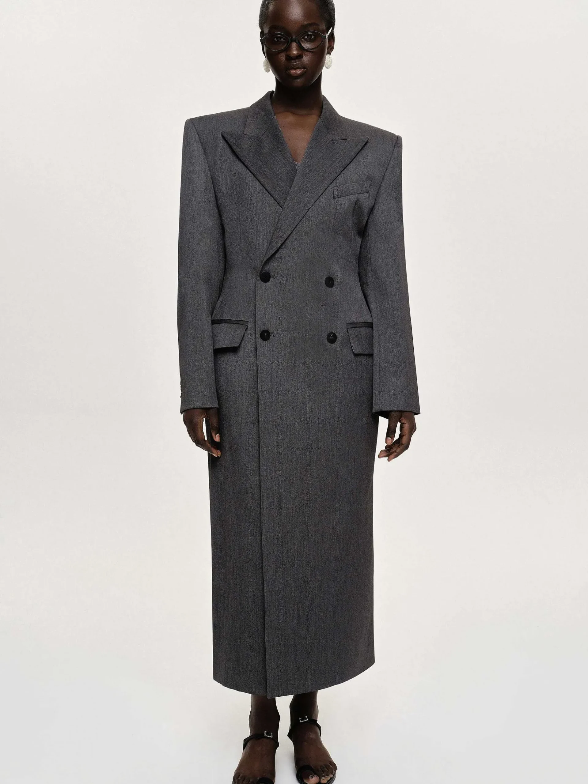 Women Source Unknown Outerwear-Delphina Long Hourglass Coat, Charcoal