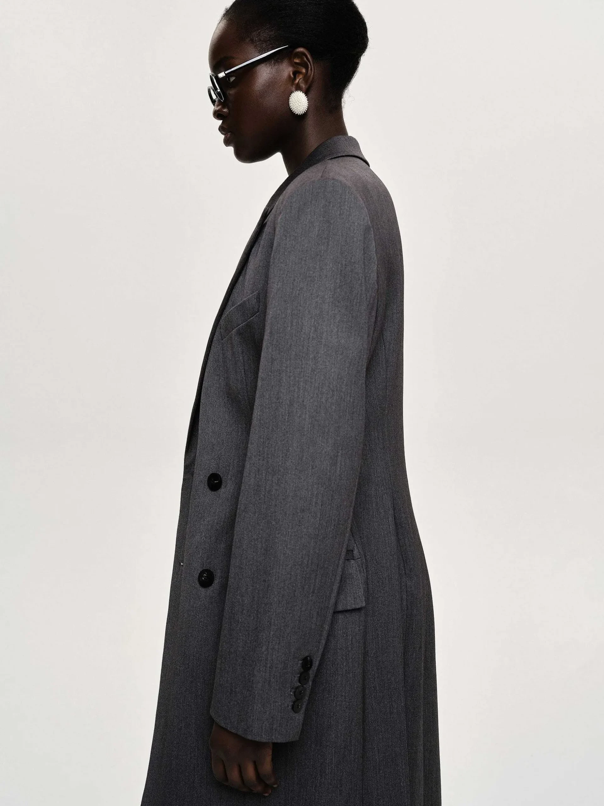 Women Source Unknown Clothing-Delphina Long Hourglass Coat, Charcoal