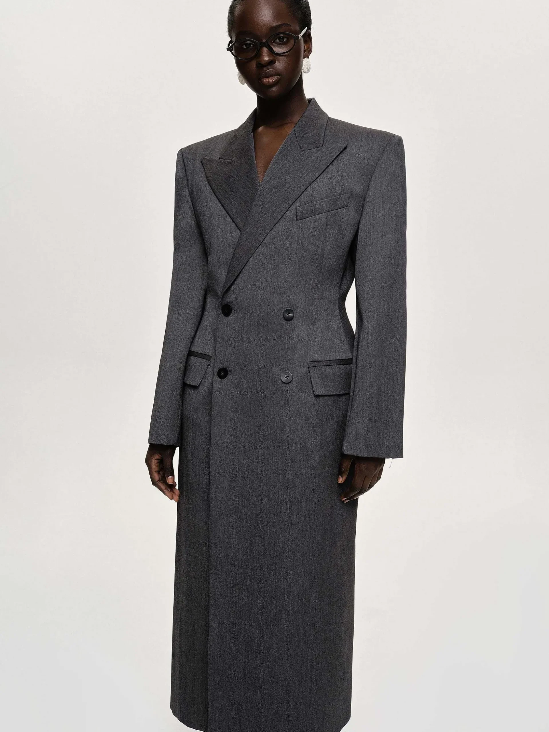 Women Source Unknown Clothing-Delphina Long Hourglass Coat, Charcoal