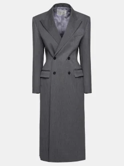 Women Source Unknown Clothing-Delphina Long Hourglass Coat, Charcoal