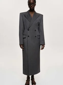 Women Source Unknown Clothing-Delphina Long Hourglass Coat, Charcoal
