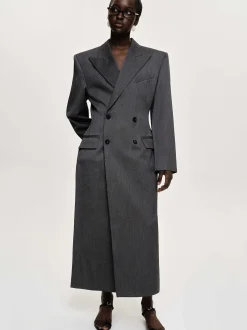Women Source Unknown Clothing-Delphina Long Hourglass Coat, Charcoal