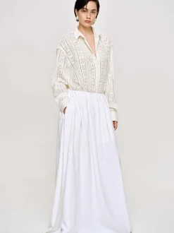 Women Source Unknown Clothing-Dhanila Floor-Length Linen Skirt, Optic White