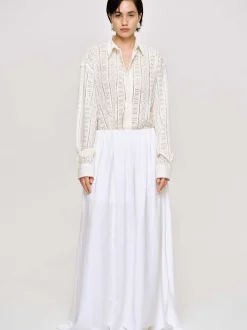 Women Source Unknown Clothing-Dhanila Floor-Length Linen Skirt, Optic White