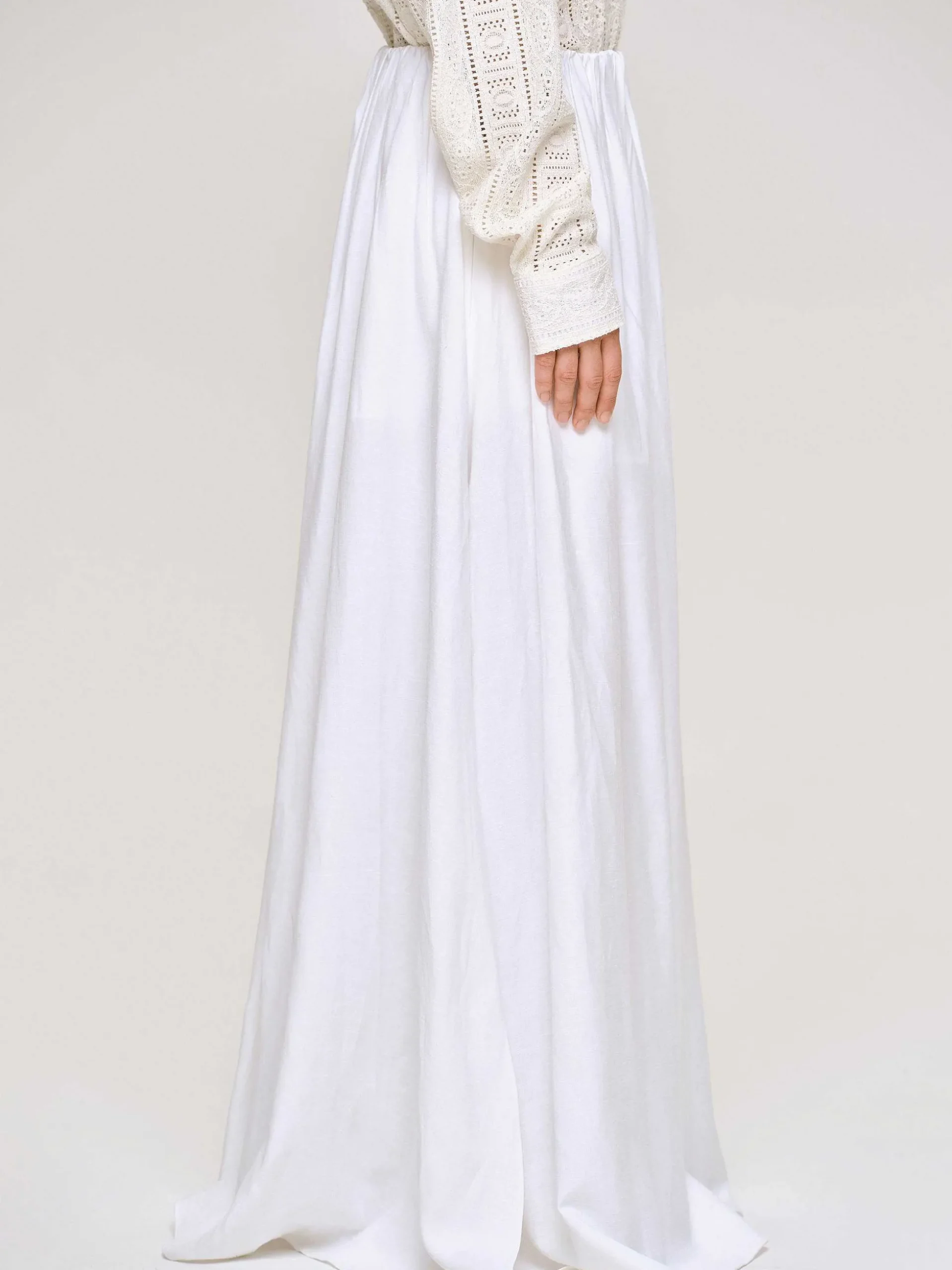 Women Source Unknown Clothing-Dhanila Floor-Length Linen Skirt, Optic White