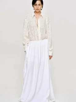 Women Source Unknown Bottoms-Dhanila Floor-Length Linen Skirt, Optic White