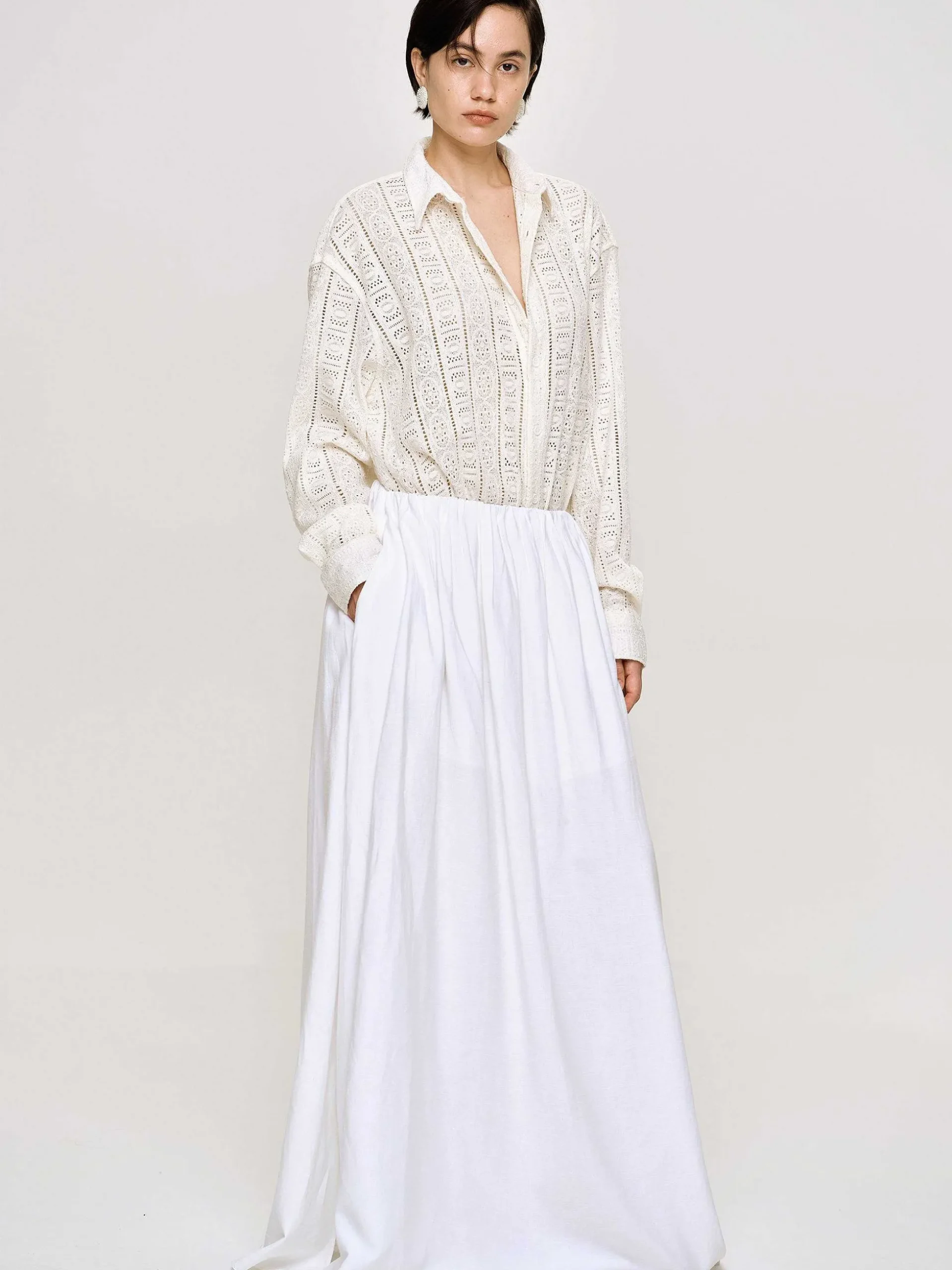 Women Source Unknown Bottoms-Dhanila Floor-Length Linen Skirt, Optic White
