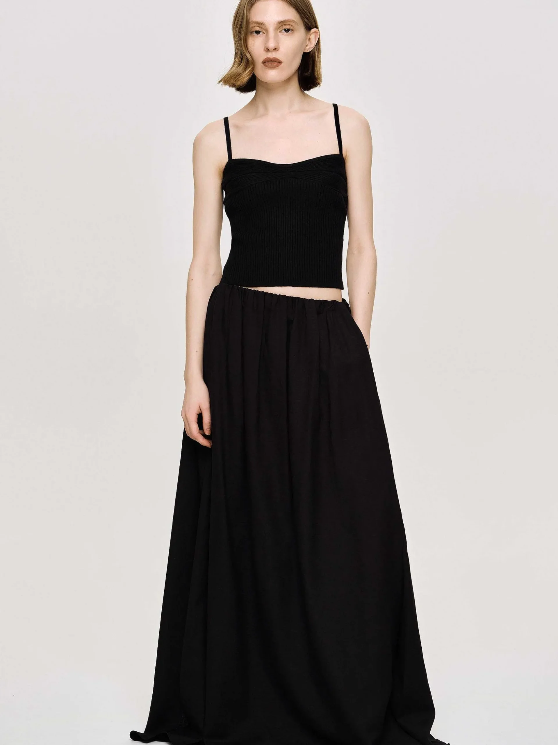 Women Source Unknown Bottoms-Dhanila Floor-Length Linen Skirt, Black
