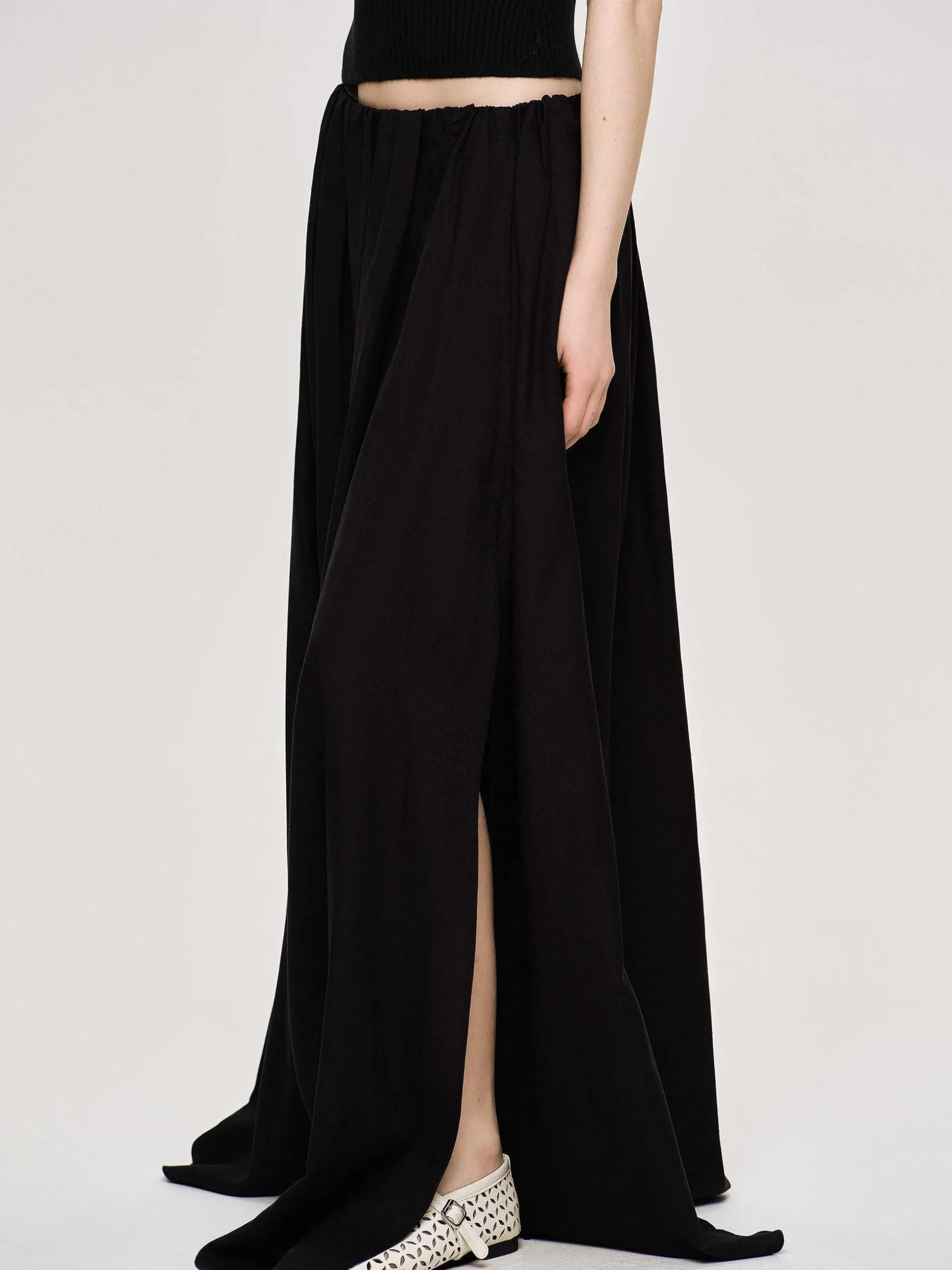 Women Source Unknown Bottoms-Dhanila Floor-Length Linen Skirt, Black