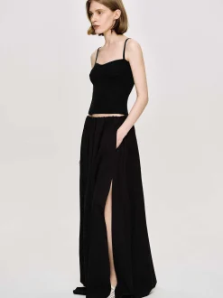 Women Source Unknown Bottoms-Dhanila Floor-Length Linen Skirt, Black