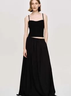 Women Source Unknown Clothing-Dhanila Floor-Length Linen Skirt, Black