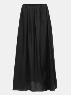 Women Source Unknown Clothing-Dhanila Floor-Length Linen Skirt, Black