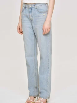 Women Source Unknown Denim-Distressed Straight Jeans, Light Vintage Blue