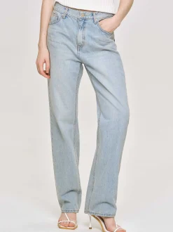 Women Source Unknown Denim-Distressed Straight Jeans, Light Vintage Blue