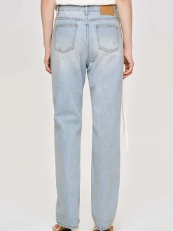 Women Source Unknown Denim-Distressed Straight Jeans, Light Vintage Blue