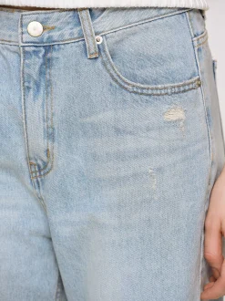 Women Source Unknown Clothing-Distressed Straight Jeans, Light Vintage Blue