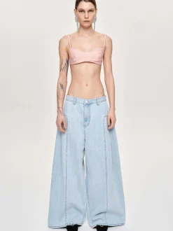 Women Source Unknown Clothing-Double Side Oversized Jeans, Light Blue
