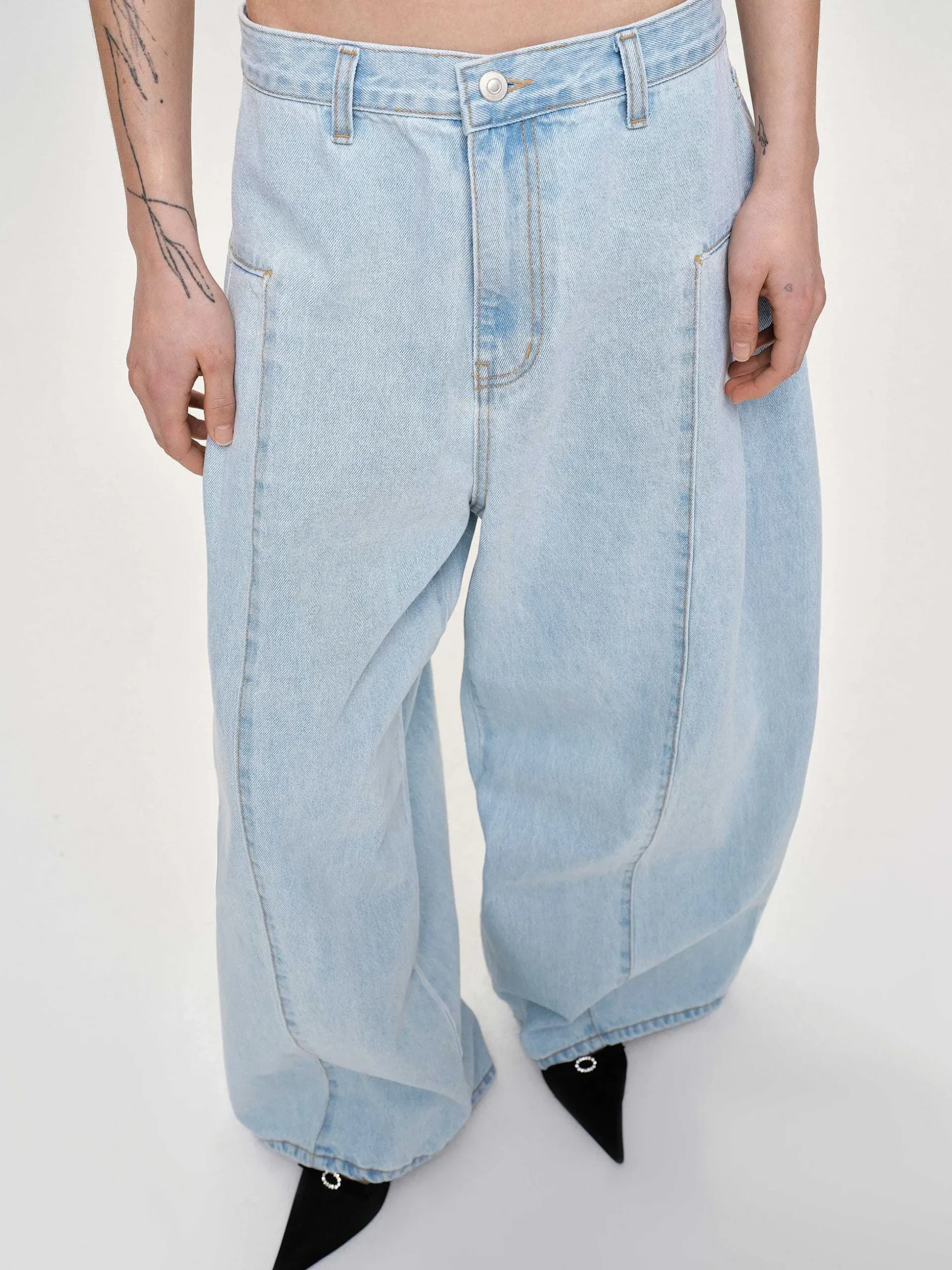 Women Source Unknown Clothing-Double Side Oversized Jeans, Light Blue