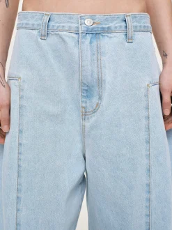 Women Source Unknown Clothing-Double Side Oversized Jeans, Light Blue
