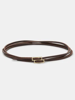 Women Source Unknown Clothing-Double Thin Leather Belt, Brown