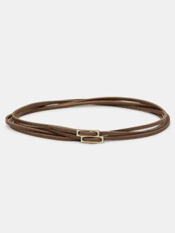 Women Source Unknown Clothing-Double Thin Leather Belt, Mocha
