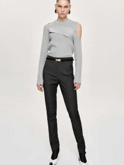 Women Source Unknown Knitwear-Draped Cut-Out Knit, Taupe Gray