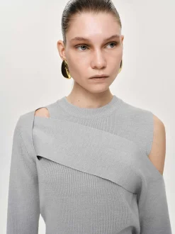 Women Source Unknown Knitwear-Draped Cut-Out Knit, Taupe Gray
