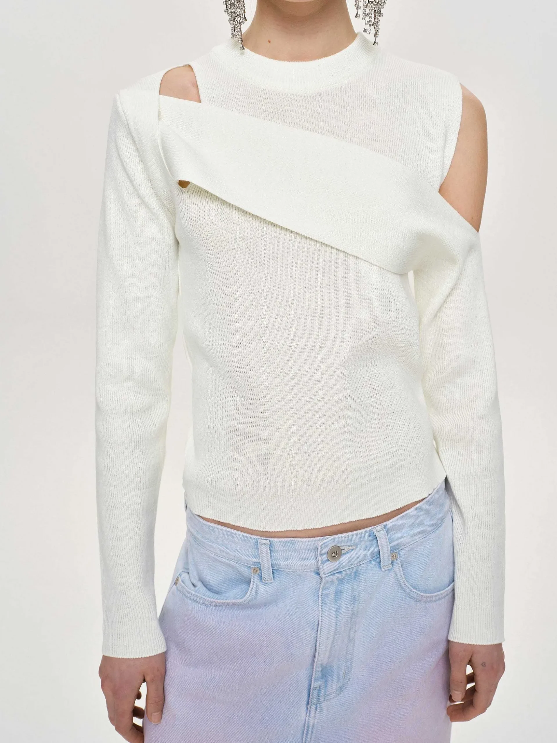 Women Source Unknown Knitwear-Draped Cut-Out Knit, White