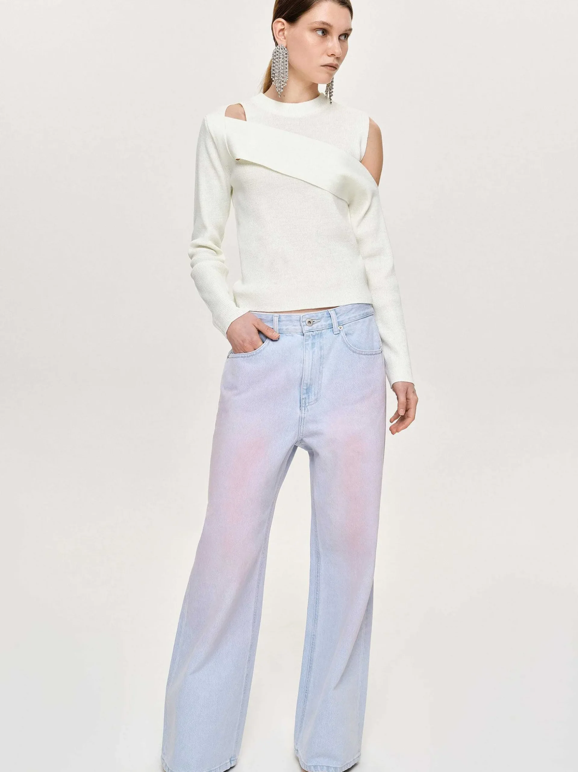 Women Source Unknown Clothing-Draped Cut-Out Knit, White