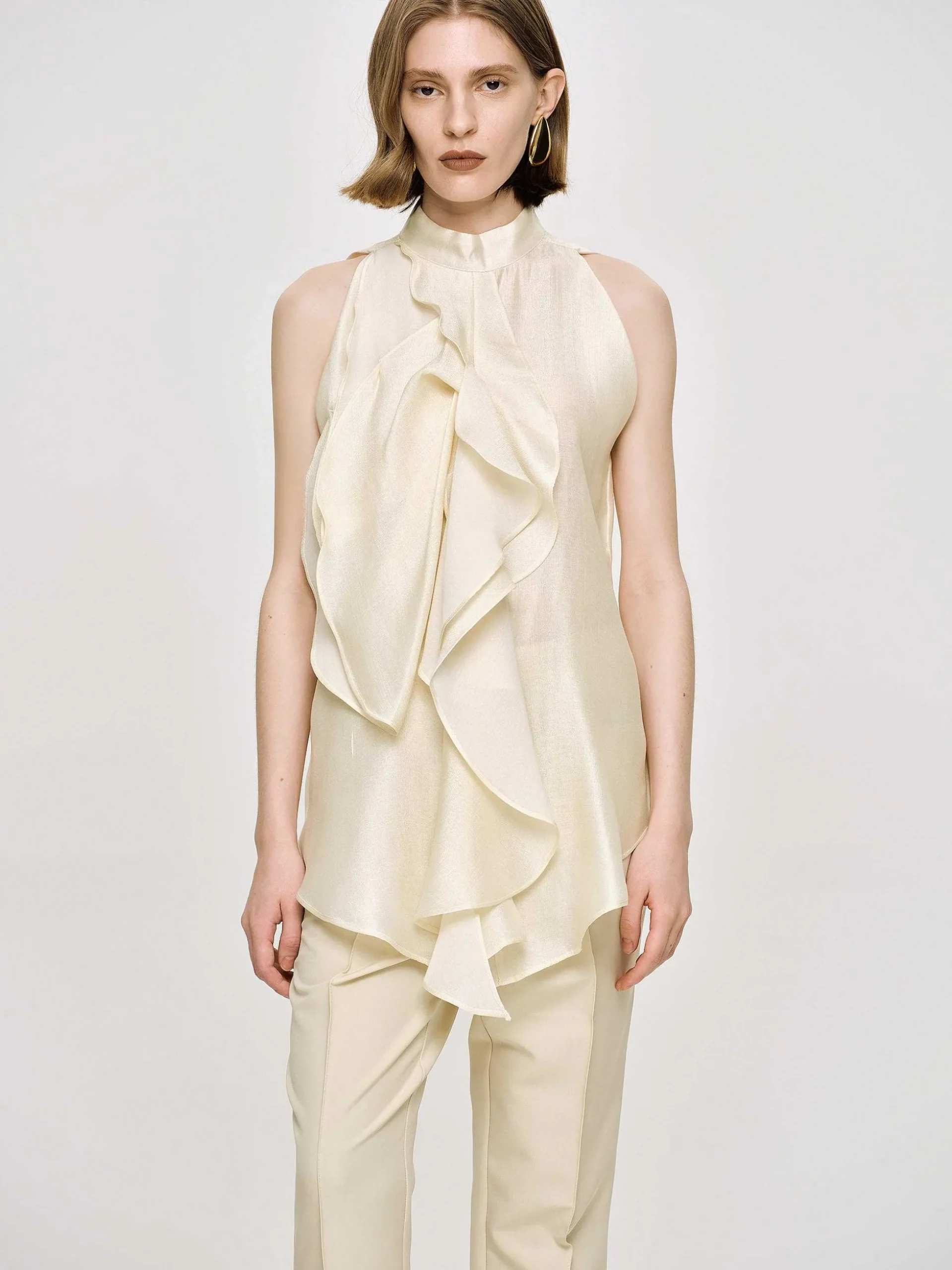 Women Source Unknown Accessories-Draped Ruffle Top, Champaign