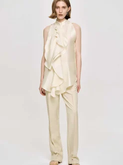 Women Source Unknown Accessories-Draped Ruffle Top, Champaign
