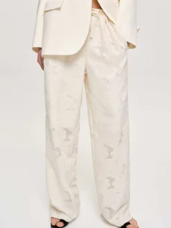 Women Source Unknown Clothing-Drawstring Jacquard Pants, Ivory