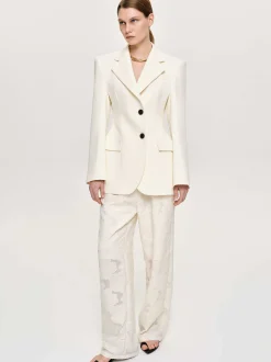 Women Source Unknown Clothing-Drawstring Jacquard Pants, Ivory