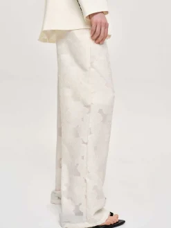 Women Source Unknown Clothing-Drawstring Jacquard Pants, Ivory