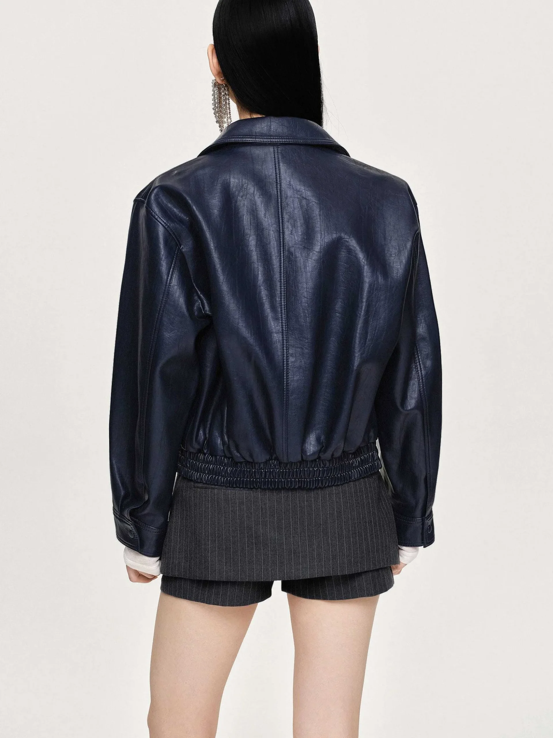 Women Source Unknown Accessories-Ennio Faux-Leather Bomber Jacket, Navy