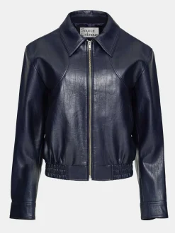 Women Source Unknown Accessories-Ennio Faux-Leather Bomber Jacket, Navy