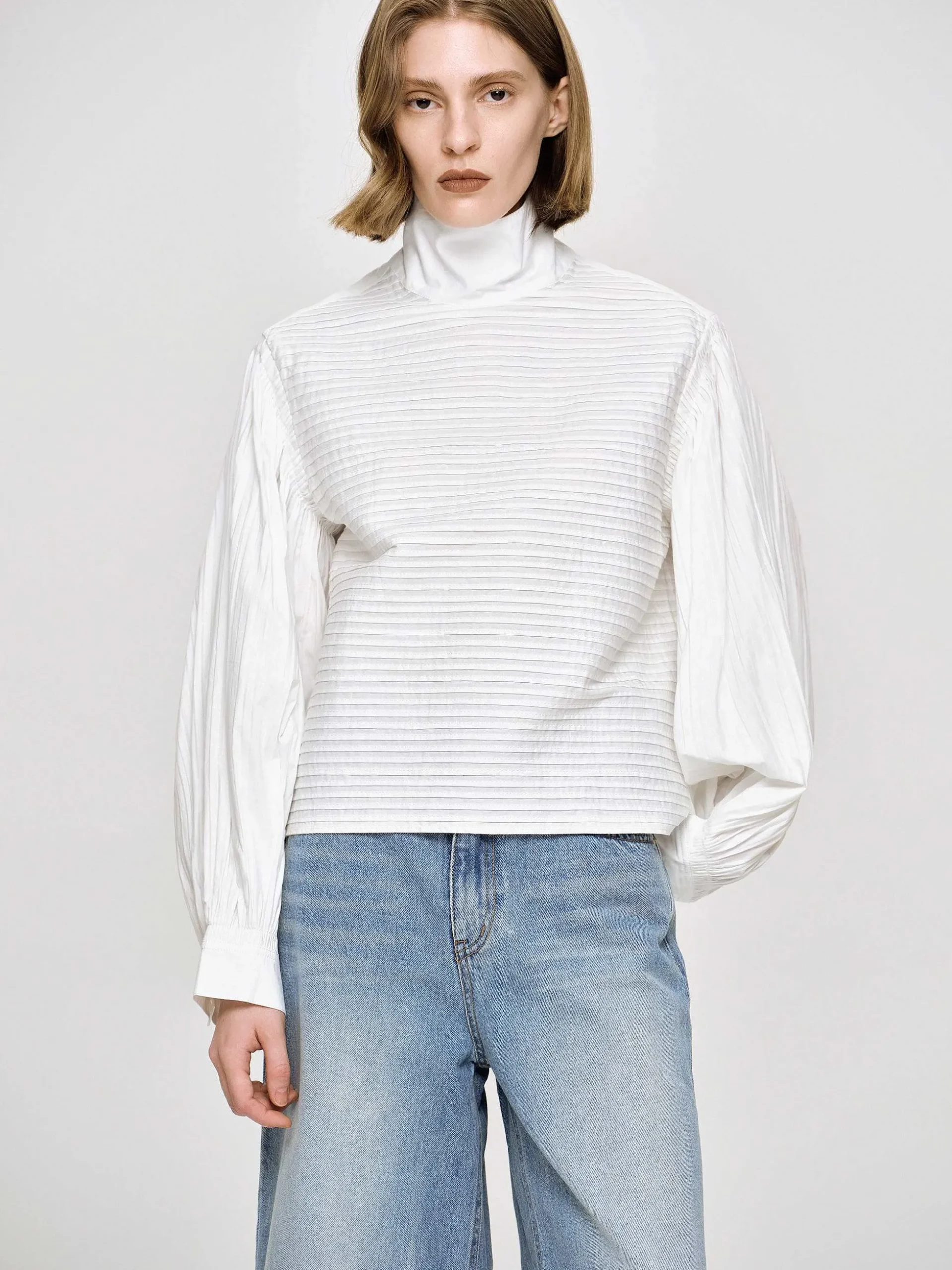 Women Source Unknown Tops-Erza Volume Blouse, White