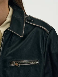 Women Source Unknown Clothing-Faded Leather Jacket,
