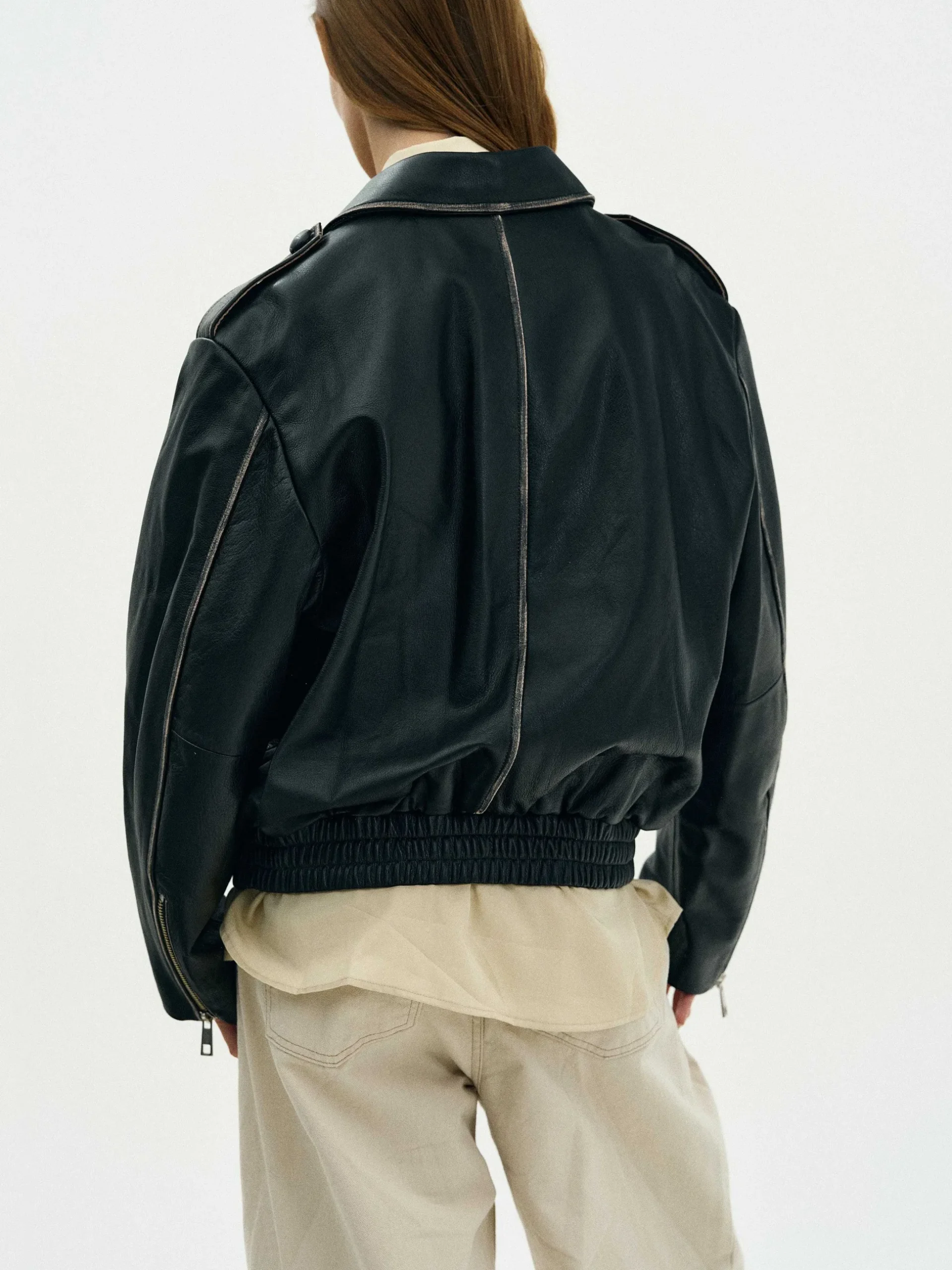 Women Source Unknown Clothing-Faded Leather Jacket,
