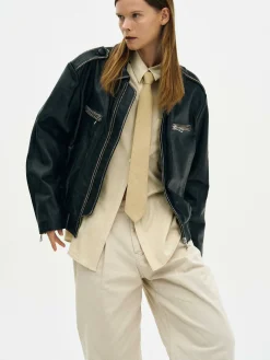 Women Source Unknown Clothing-Faded Leather Jacket,