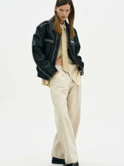 Women Source Unknown Clothing-Faded Leather Jacket,