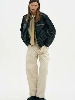 Women Source Unknown Outerwear-Faded Leather Jacket,