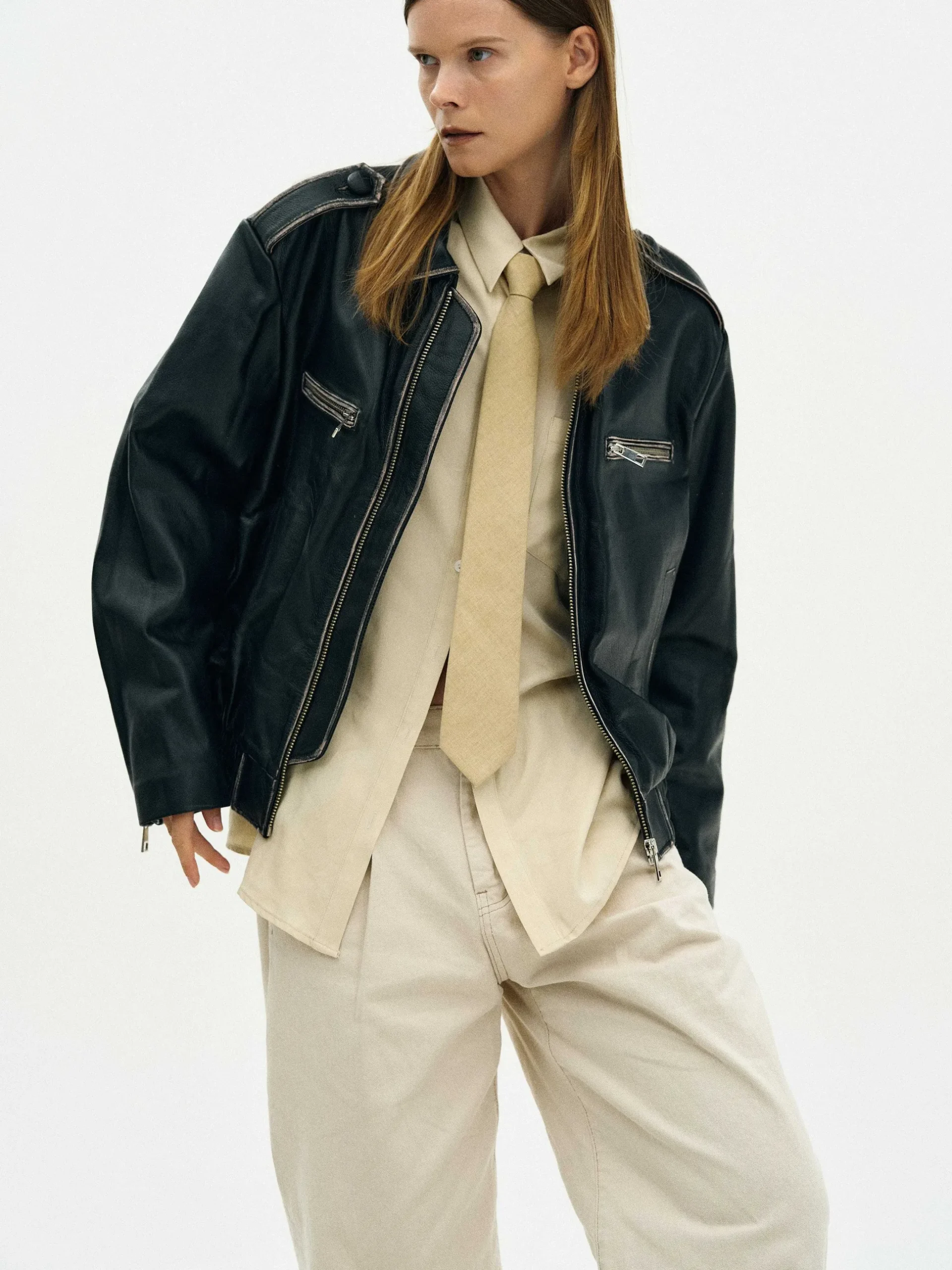 Women Source Unknown Outerwear-Faded Leather Jacket,