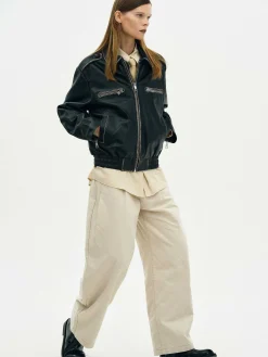 Women Source Unknown Outerwear-Faded Leather Jacket,
