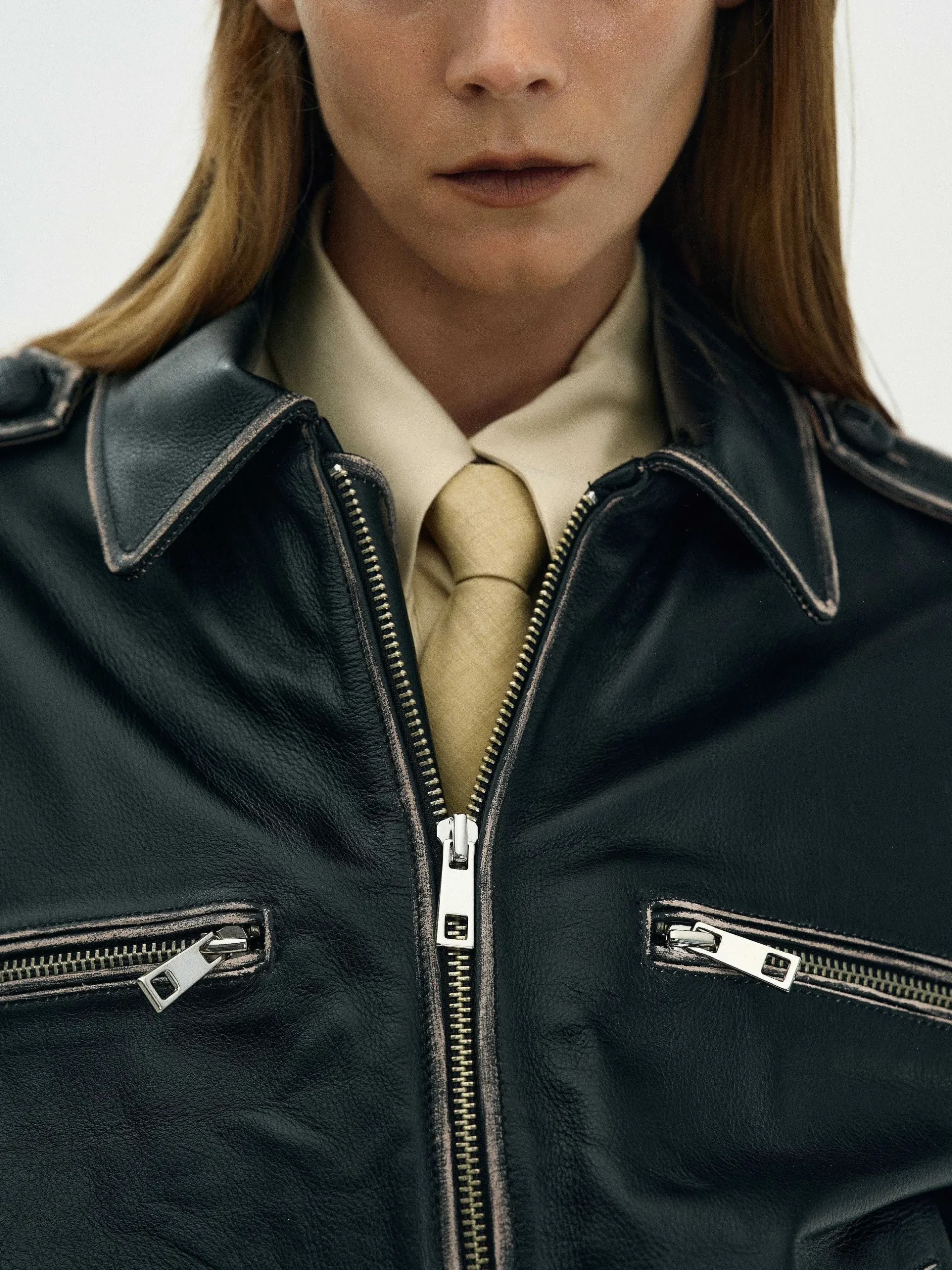 Women Source Unknown Outerwear-Faded Leather Jacket,