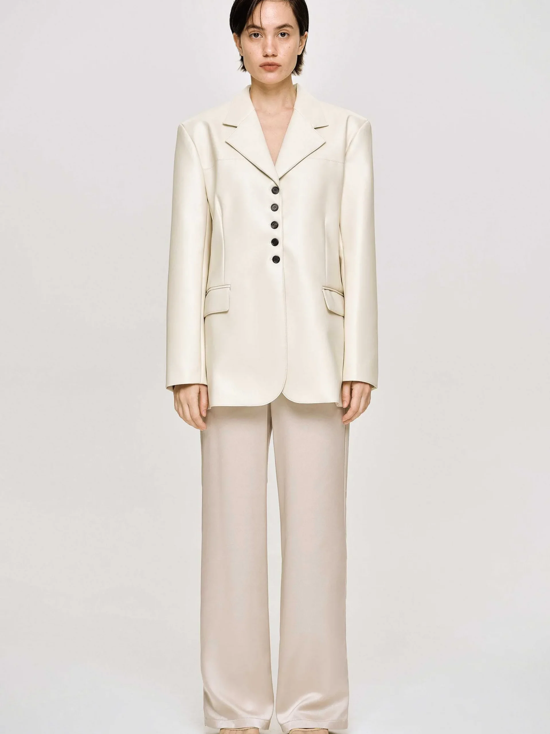 Women Source Unknown Clothing-Faux Leather Button Jacket, Warm Beige