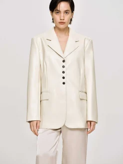 Women Source Unknown Outerwear-Faux Leather Button Jacket, Warm Beige