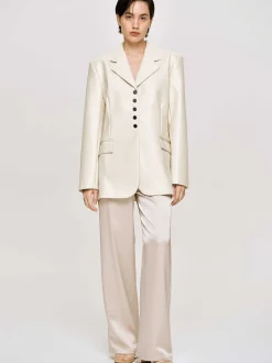 Women Source Unknown Outerwear-Faux Leather Button Jacket, Warm Beige