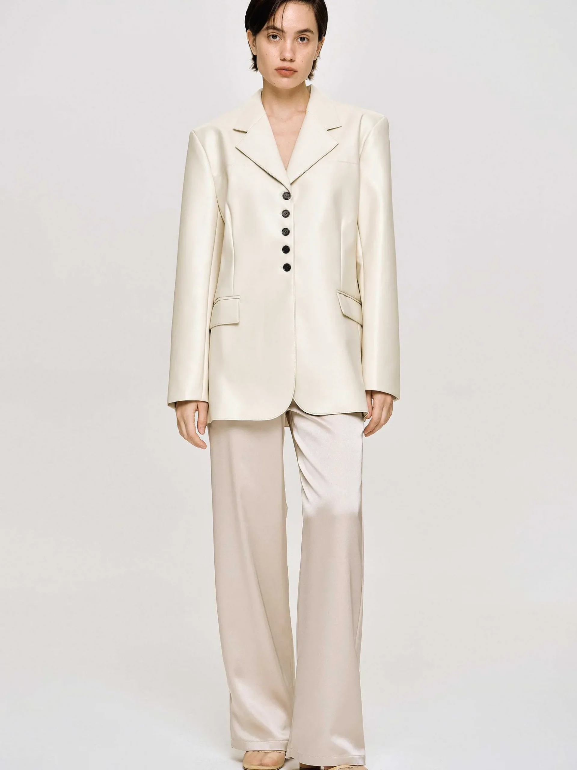 Women Source Unknown Outerwear-Faux Leather Button Jacket, Warm Beige